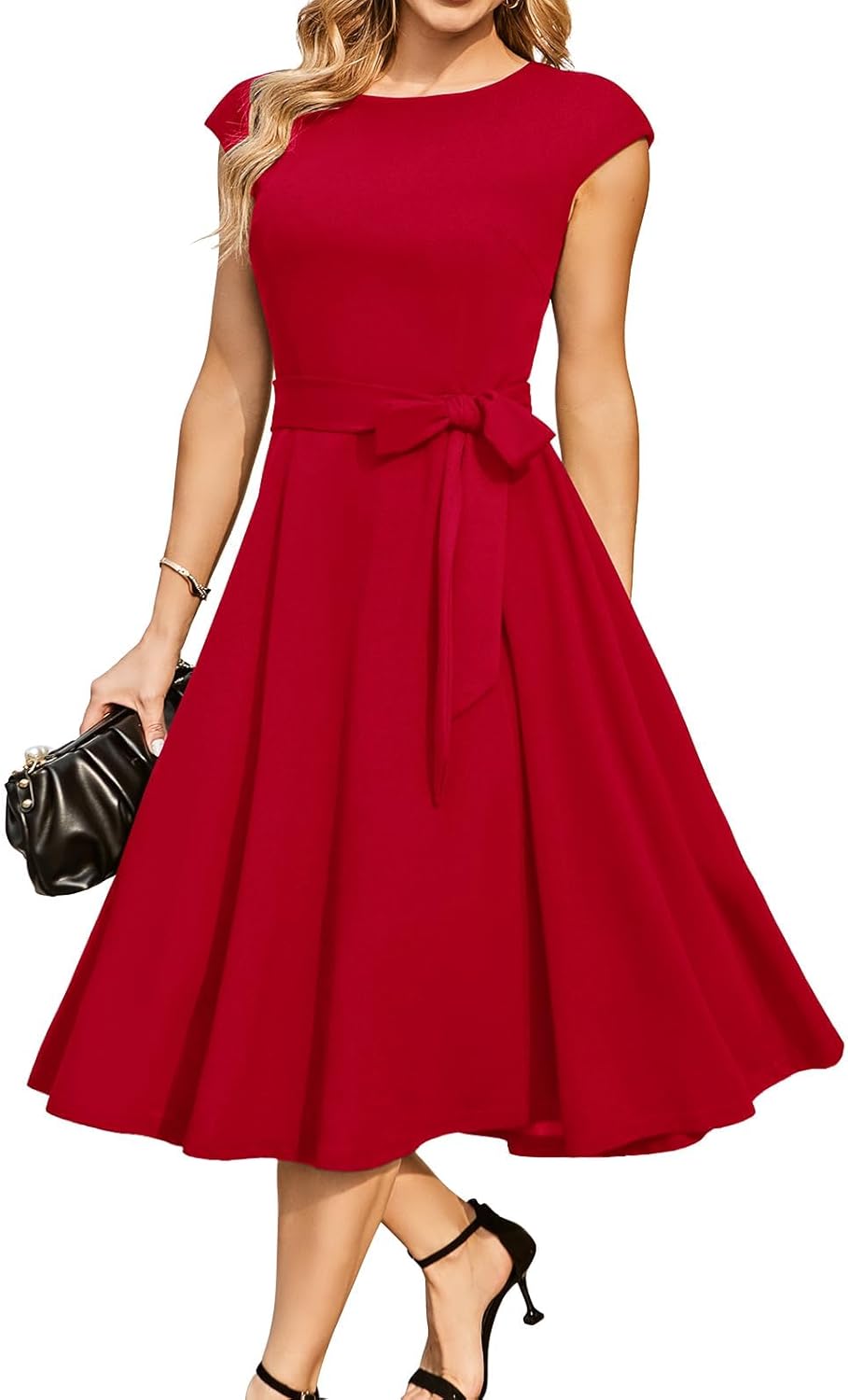 DRESSTELLS Abito da Cocktail Vintage retrò Anni '50 da Donna Abito a Linea d'altalena Festivo di Lunghezza Midi